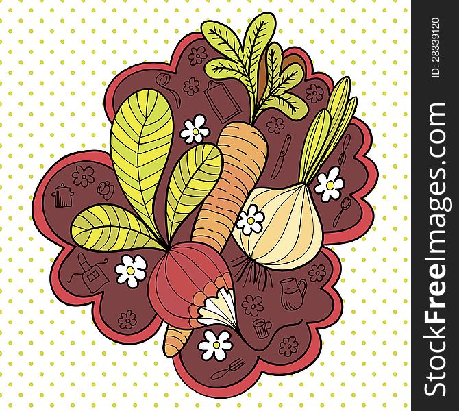 Vector kitchen background with vegetables
