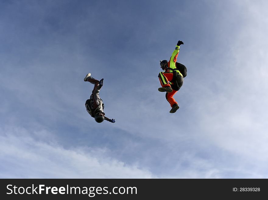 Two sports skydiver in free style. Two sports skydiver in free style.