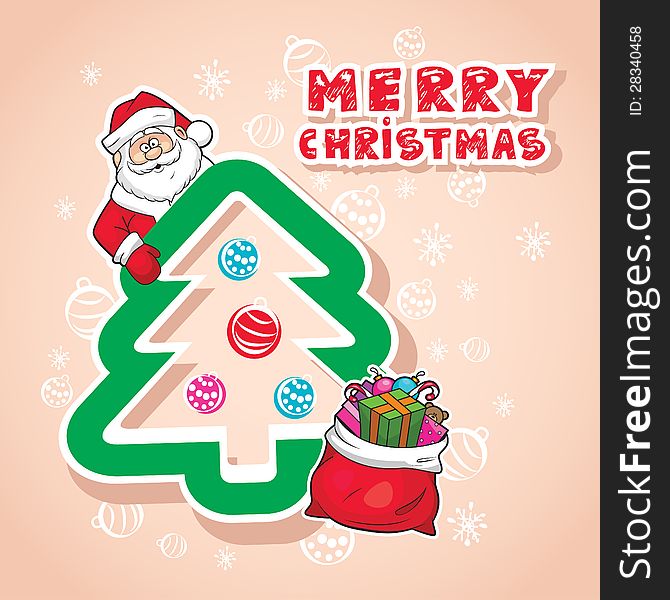 Christmas Vector Illustration With Sticker Santa Claus. Christmas Vector Illustration With Sticker Santa Claus