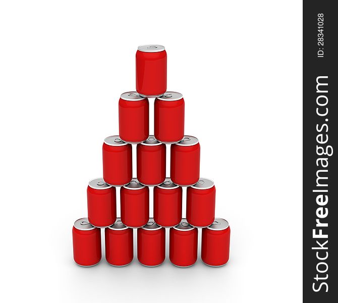 3D model of red cans set up to a tower. 3D model of red cans set up to a tower