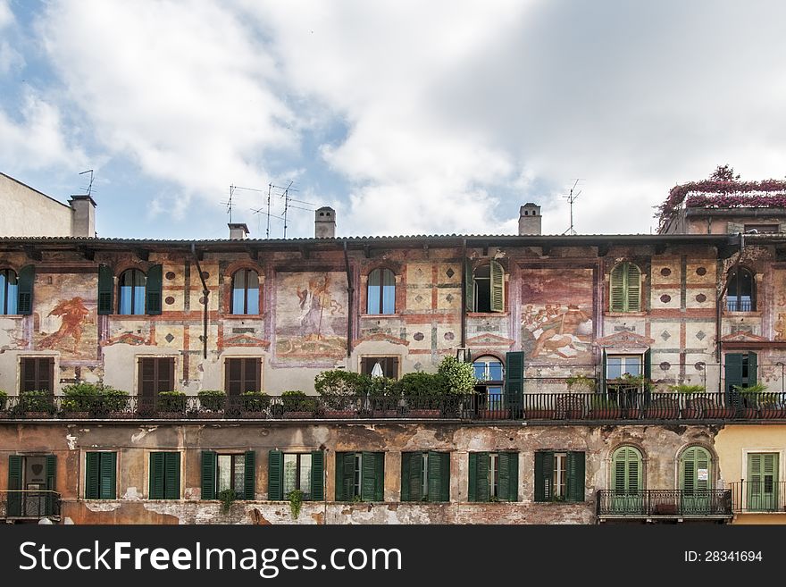 Frescoes of a medieval palace in Verona, Italy. Frescoes of a medieval palace in Verona, Italy