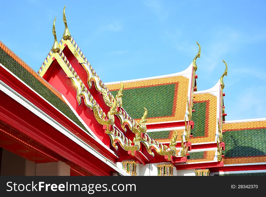 Roof of Thai s Temple and blue sky. Roof of Thai s Temple and blue sky