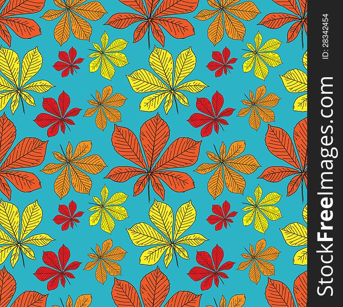 Seamless pattern with autumn leaves on blue background. Seamless pattern with autumn leaves on blue background