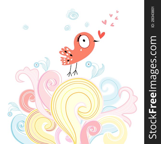 Beautiful abstract colorful elements and love bird on a white background