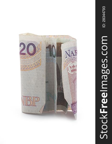 Folded Polish money isolated on white background