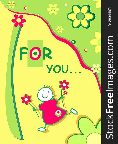 Baby shower card with funny abstract girl