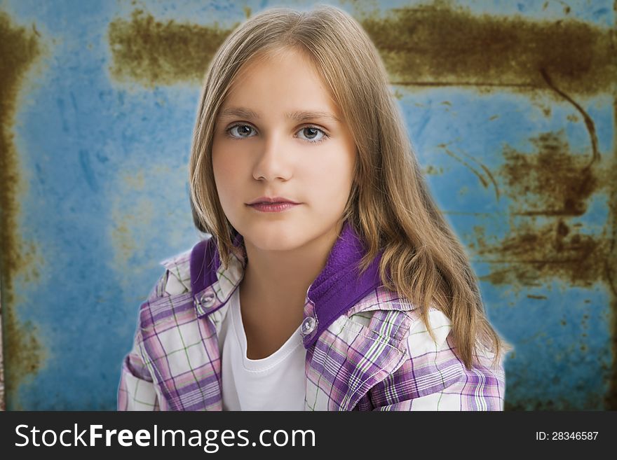 Portraif of young caucasian girl isolated over artistic background. Portraif of young caucasian girl isolated over artistic background