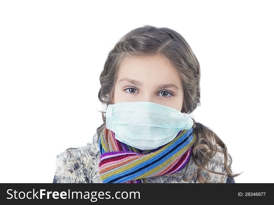 Portrait of young caucasian girl wearing facial mask and getting frozen. Portrait of young caucasian girl wearing facial mask and getting frozen