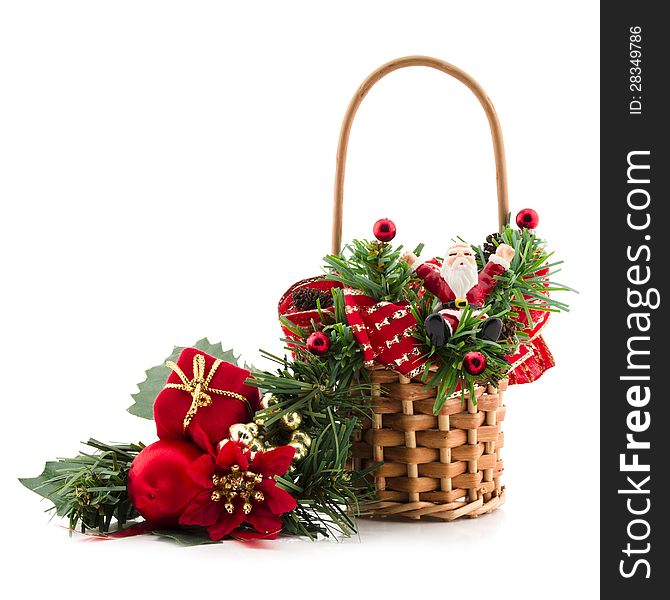 Decorative basket, Santa isolated on white background