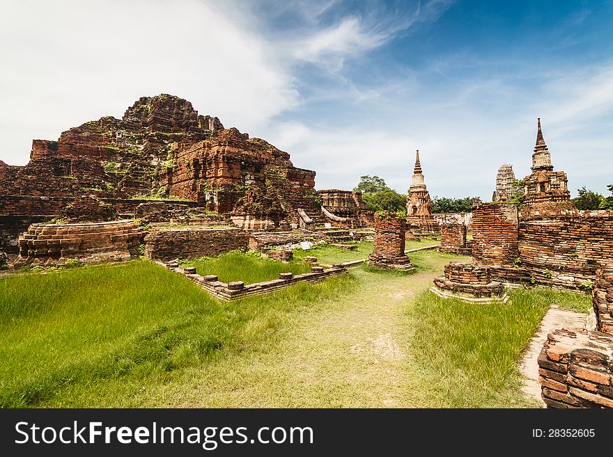 Ancient temple of Ayutthaya,  Wat Mahathat, Thailand.