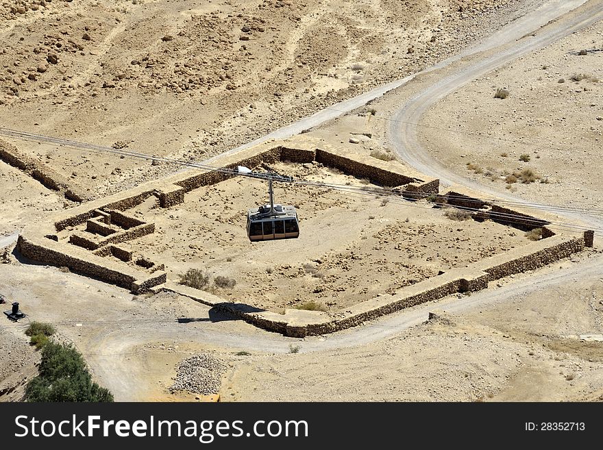 Funicular on Masada fortress and ascent trail in Judea desert near Dead Sea, Israel. Funicular on Masada fortress and ascent trail in Judea desert near Dead Sea, Israel.