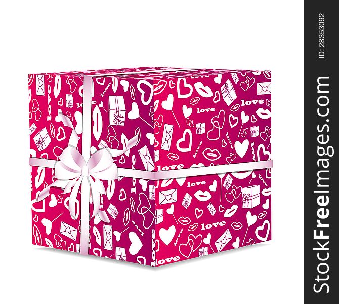 illustration of pink giftwrap with a white ribbon and bow. illustration of pink giftwrap with a white ribbon and bow