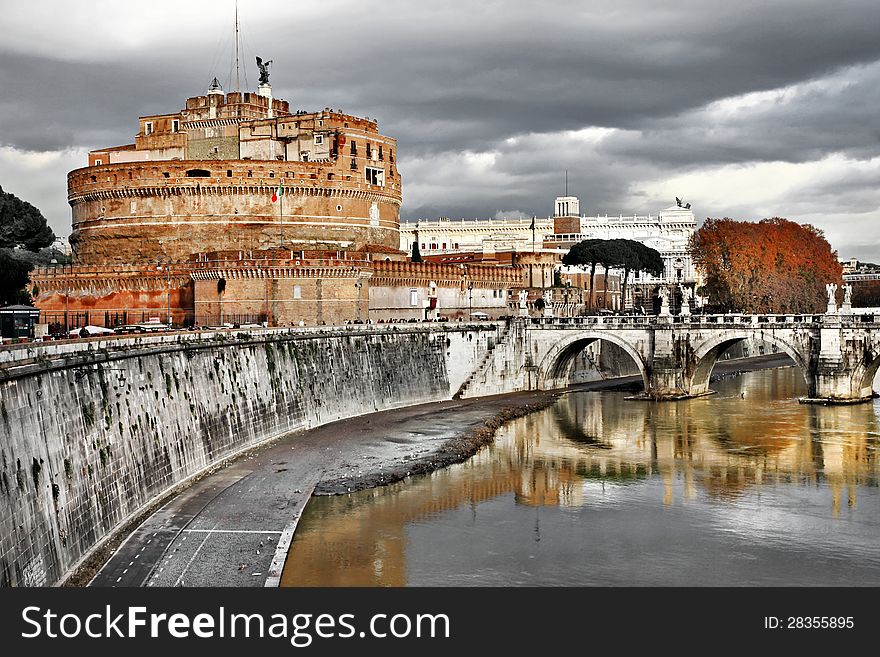 Roman greatest landmarks - St. Angello castel, view with bridge. Roman greatest landmarks - St. Angello castel, view with bridge