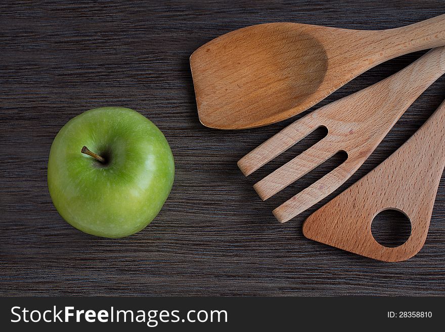 Green Apple And Kitchen Wooden Shovels