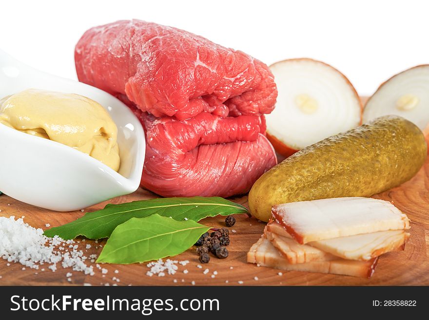 Fresh ingredients for beef roulade