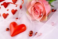Romantic Red Heart And Rose Stock Images