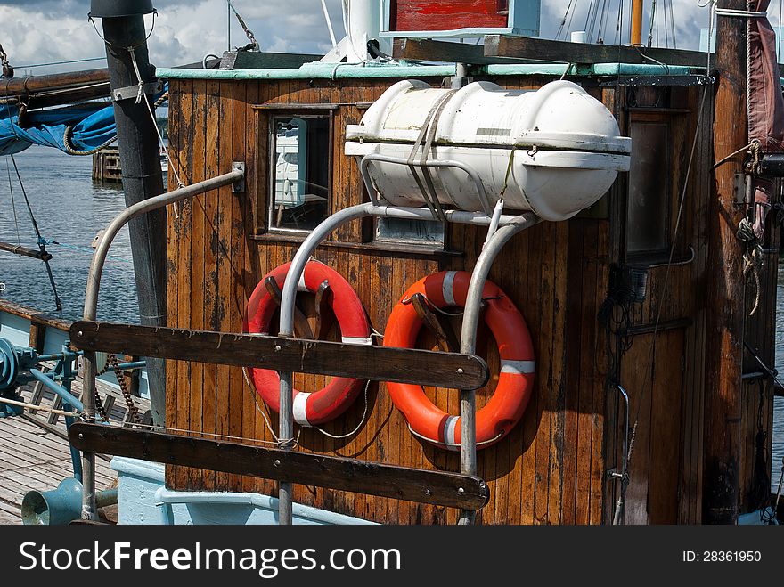 Details of a classical wooden fishing boat in a port Denmark. Details of a classical wooden fishing boat in a port Denmark