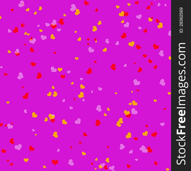 Red and orange hearts on pink background. Red and orange hearts on pink background