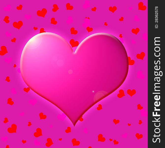 Red and pink hearts on violet background. Red and pink hearts on violet background