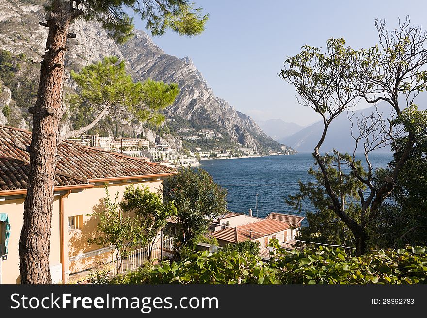 View of Lake Garda with mountain in the background