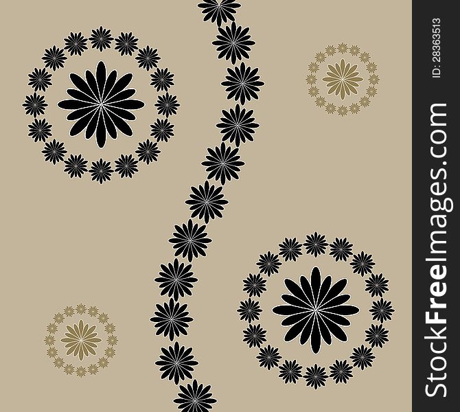 Abstract vector flowers on brown background.