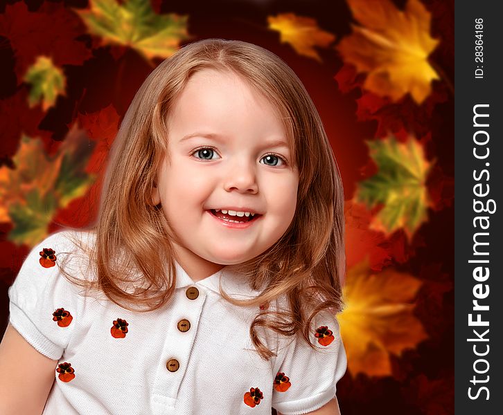 Girl On The Abstract Background With Leaves