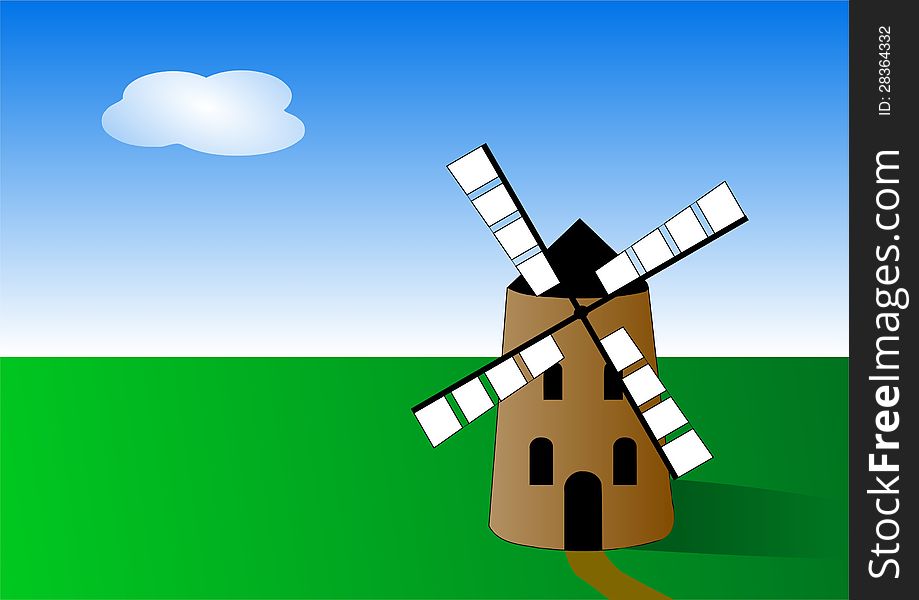 Windmill in an Open Landscape
