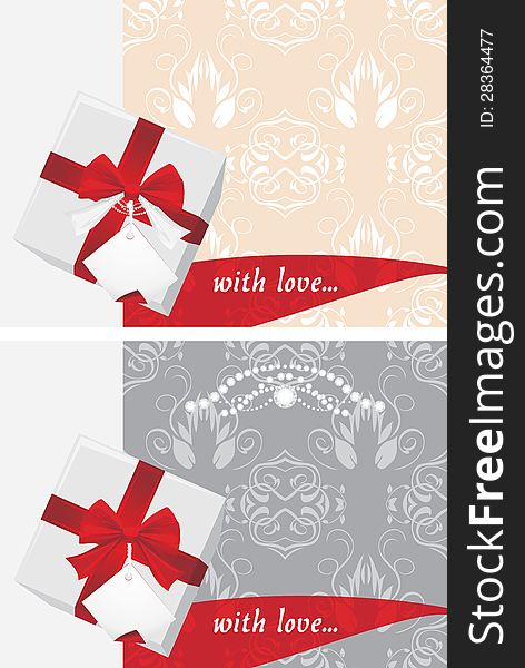 Gift boxes with tag and bow. Backgrounds