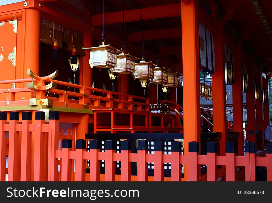 The worship temple in Fushimi Inari Shrine in Kyoto, Japan. The worship temple in Fushimi Inari Shrine in Kyoto, Japan