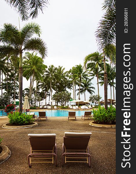 Swimming pool area, tropical resort
