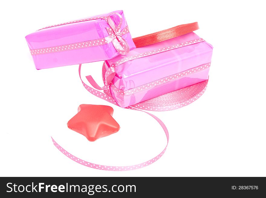 Two gift with red and pink ribbon