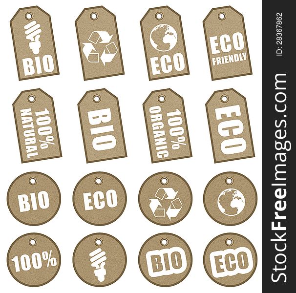 A set of 16 ecology tags isolated on white background. A set of 16 ecology tags isolated on white background.