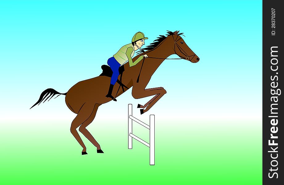 Horse and Rider, jumping over fence