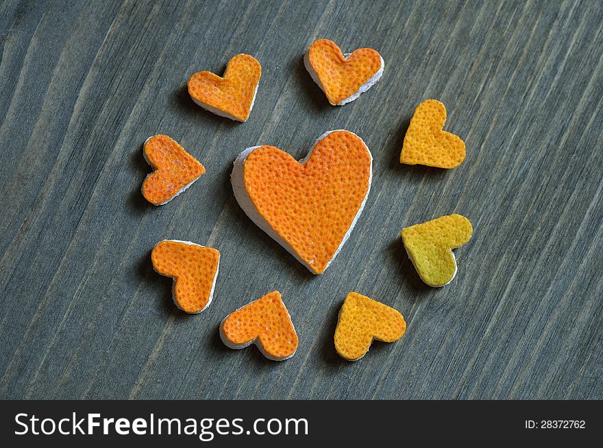 Heart of grapefruit peel. Decor for Valentine's Day