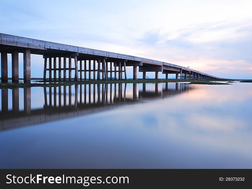 Concrete Bridge over the water. Horizontal shot