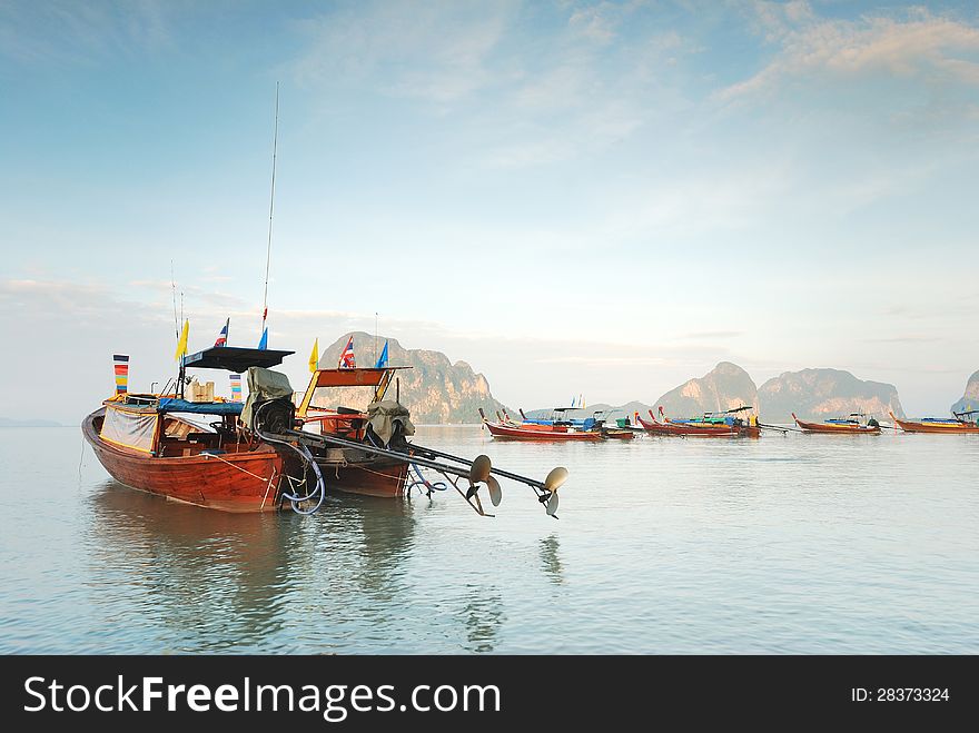 Thai boat used as a vehicle for finding fish in the sea. Thai boat used as a vehicle for finding fish in the sea.