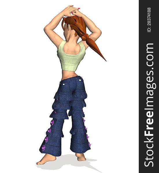 Illustration of cartoon 3d girl casual pose view from back on white background. Illustration of cartoon 3d girl casual pose view from back on white background.