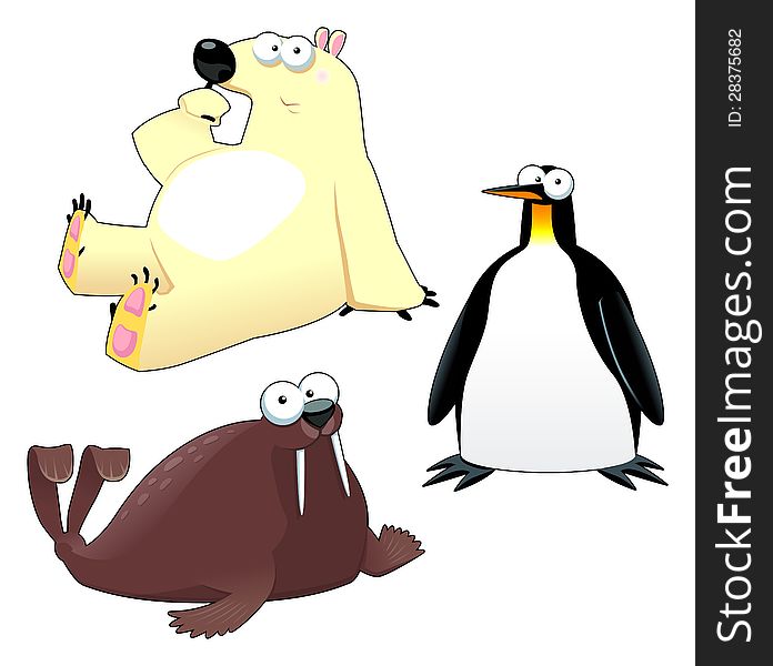 Polar animals. Vector isolated characters.