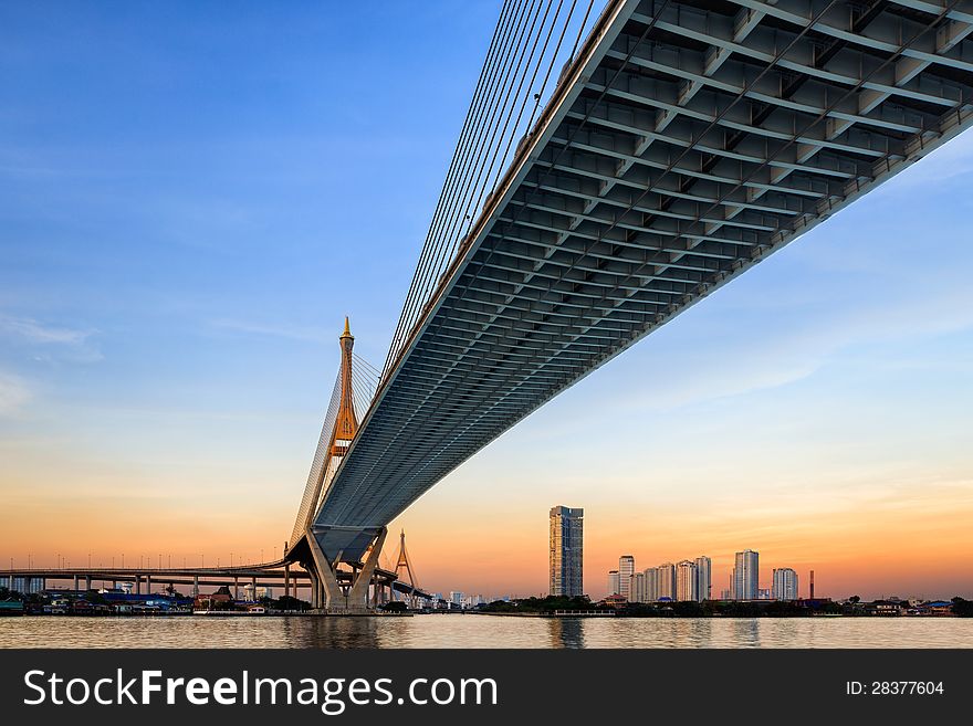 Bhumibol bridge at evening, Bangkok Thailand