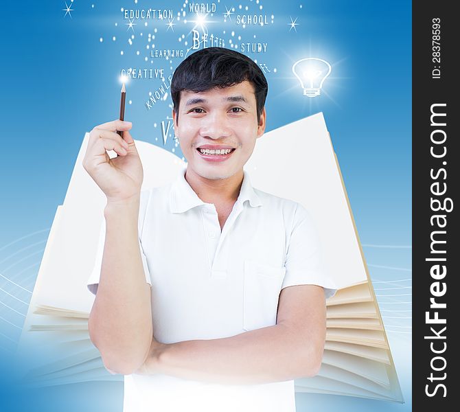 Asian Student With Magic Book Background. Asian Student With Magic Book Background