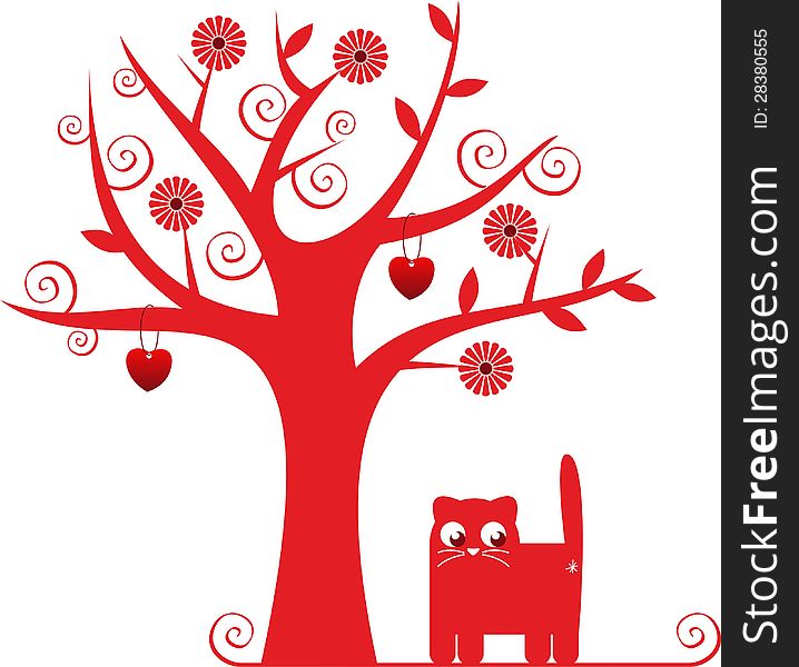 Red cat standing under a fantastic tree. Red cat standing under a fantastic tree