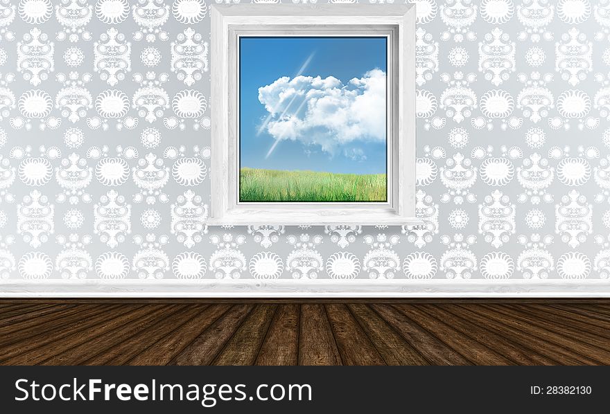 Window View with Spring in Bright Interior. Window View with Spring in Bright Interior