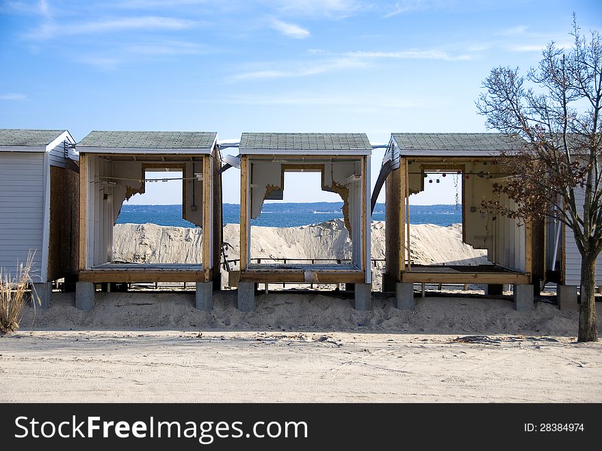 Beach cabanas destroyed by hurricane. Beach cabanas destroyed by hurricane.