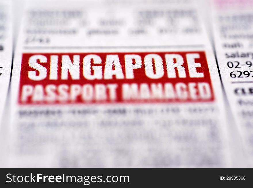 Job advertisement of vacancy in Singapore at newspaper. Job advertisement of vacancy in Singapore at newspaper