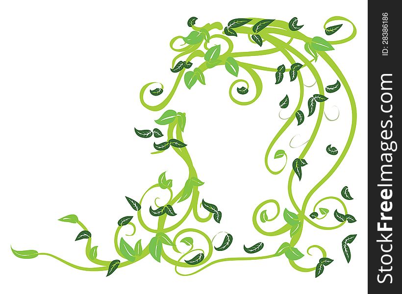 Illustration of abstract green floral ornament on white background.