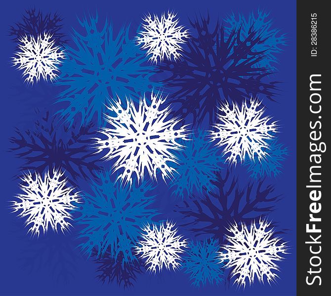 Illustration of white snowflakes on blue background. Illustration of white snowflakes on blue background.