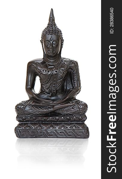 Traditional bronze Buddha statuette on white background