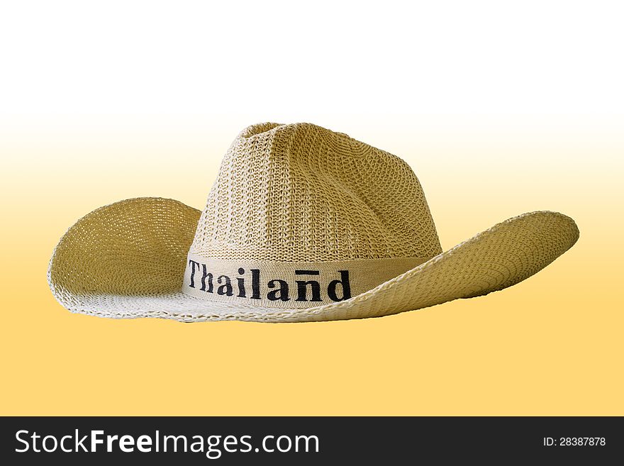 A hat with Thailand word isolate on white and yellow. A hat with Thailand word isolate on white and yellow
