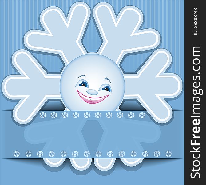 Blue Christmas background with funny snowflake. Blue Christmas background with funny snowflake