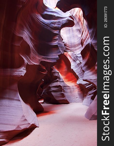 Play of Sunlight through the walls of Upper Antelope Canyon in Page Arizona USA. Play of Sunlight through the walls of Upper Antelope Canyon in Page Arizona USA